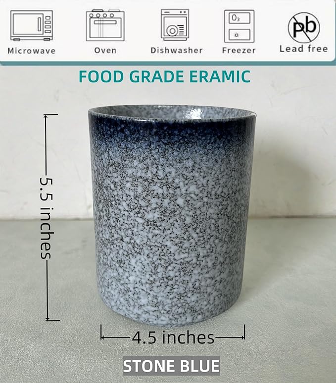 Short Kitchen Utensil Holder for Kitchen Counter Cooking Utensil Holder for Countertop Spatula Holder Small Utensil Crock Cutlery Holder Silverware Caddy Flower Vase (Stone Blue)