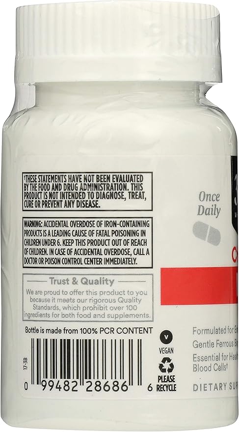 365 by Whole Foods Market, Iron Chelated 18Mg, 100 Veg Capsules (Pack of 2)