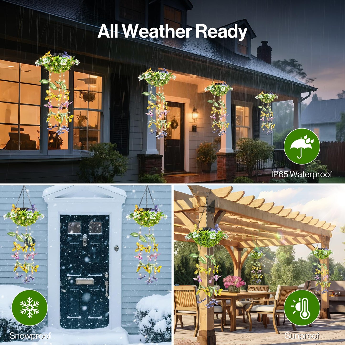 Solar Hanging Garden Lights - 2 Pack  Artificial Butterfly & Flower Led Fairy String Lights  Ip65 Waterproof Outdoor Festive Decor For Patio  Porch  Garden  Yard  Warm Gift For Mom  Family & Friends