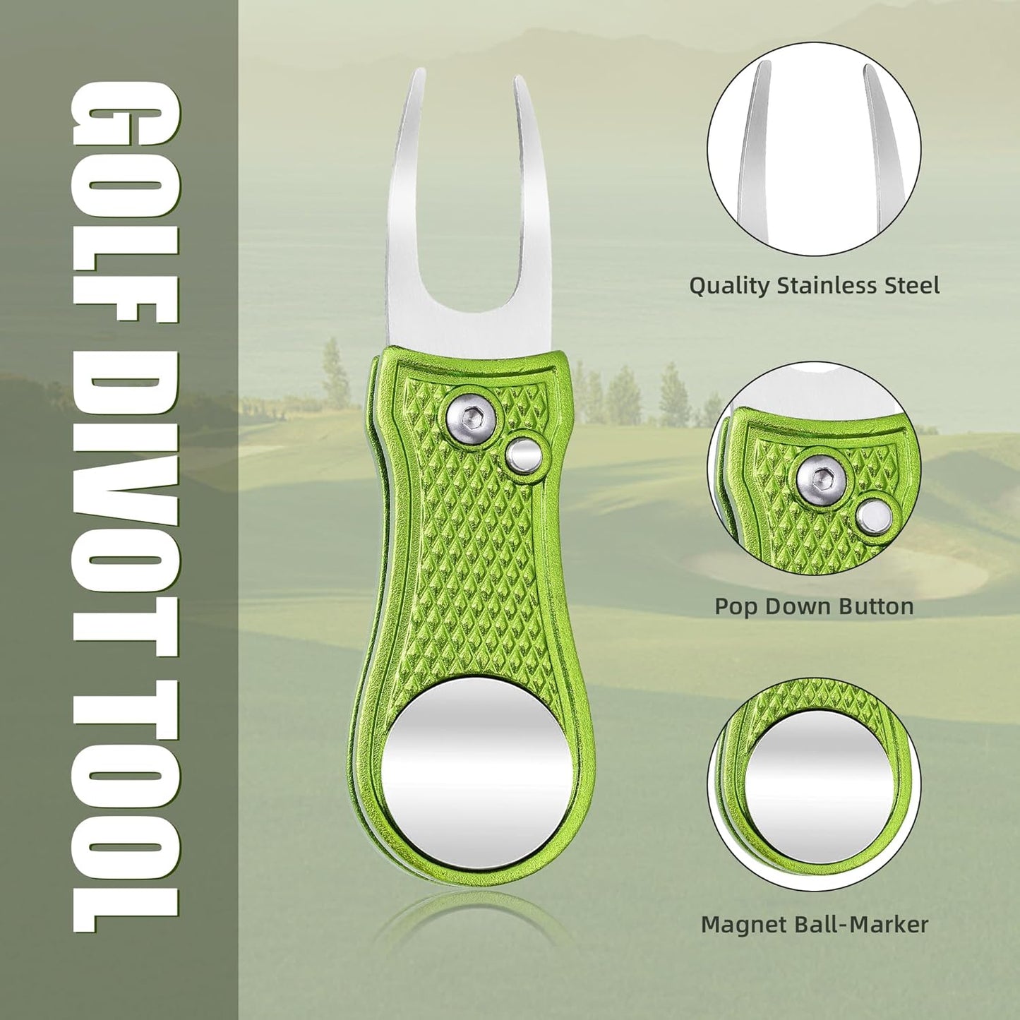 Mile High Life Golf Divot Repair Tool, All Metal Foldable Divot Tool with Pop-up Button & Magnetic Ball Marker