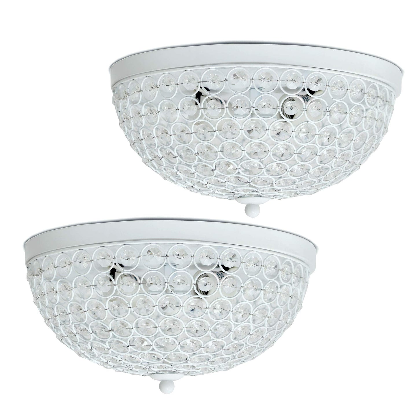 LALIA HOME 2 Pack Crystal Glam Ceiling Flush Mount Light, White, Model LHM-2000-WH-2PK