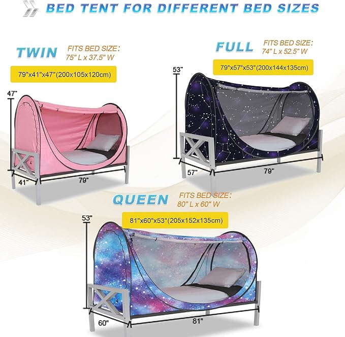 Privacy Pop up Eclipse Bed Tent Bed Drapes (Unicorn Galaxy, Queen)