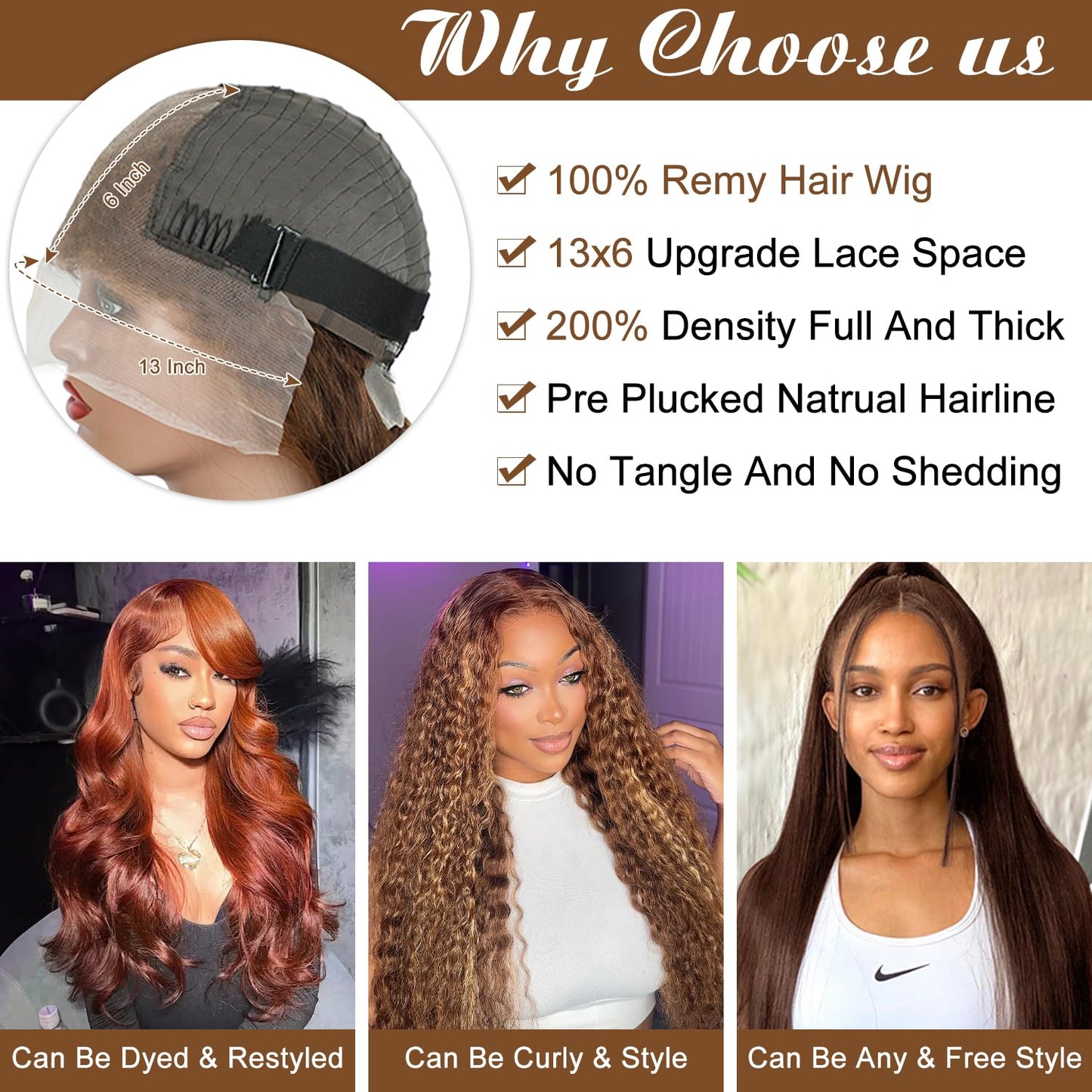 OOVVDA 32 Inch Chocolate Brown Lace Front Wigs Human Hair 13x6 Colored 4# Straight Lace Front Wigs Human Hair Pre Plucked 200% D