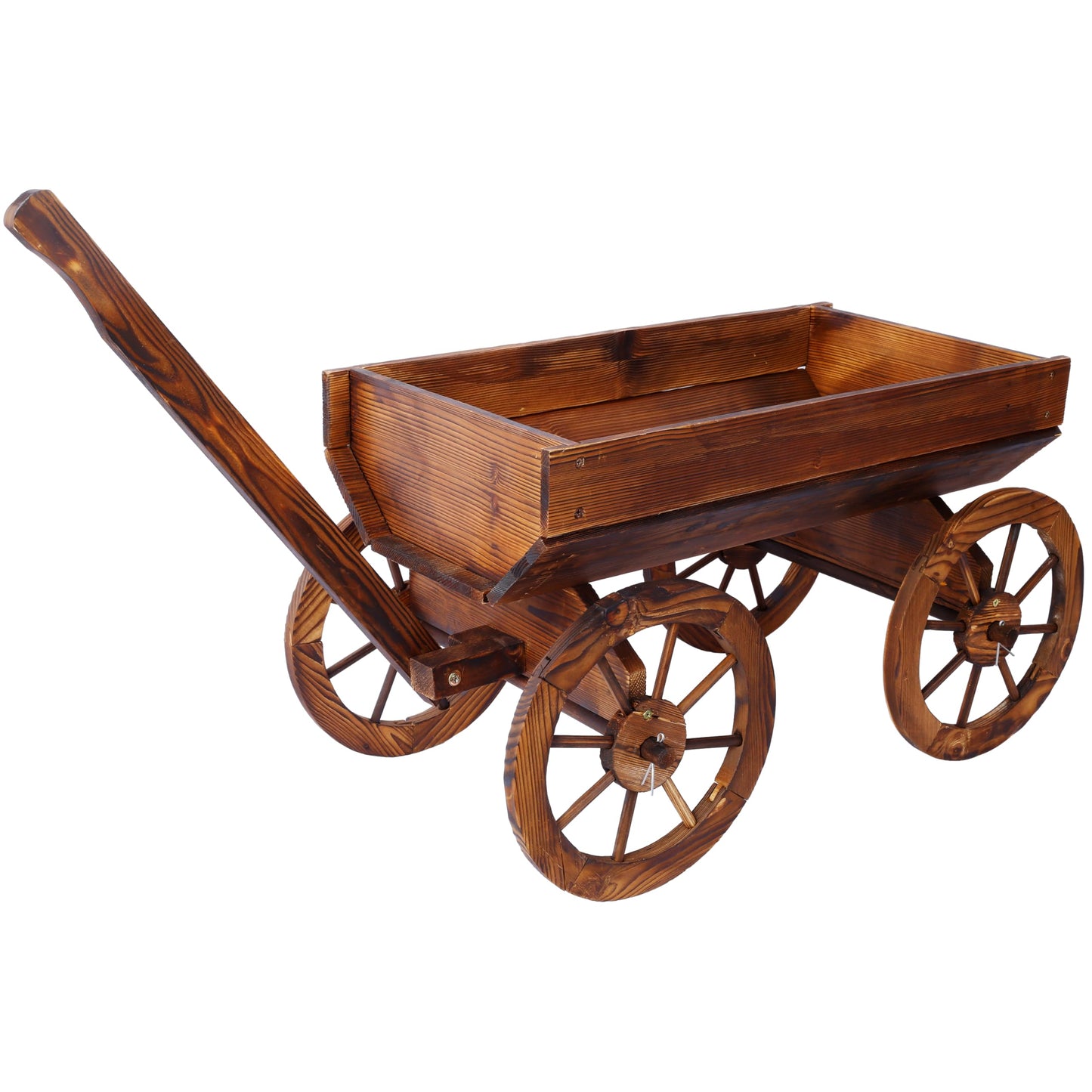 ZENITHLIVING Wooden Wagon Planter with Wheels, Brown Fir Wood Garden Cart, 41.4 x 16 x 24 Inches, Outdoor Flower Pot Stand with Handle