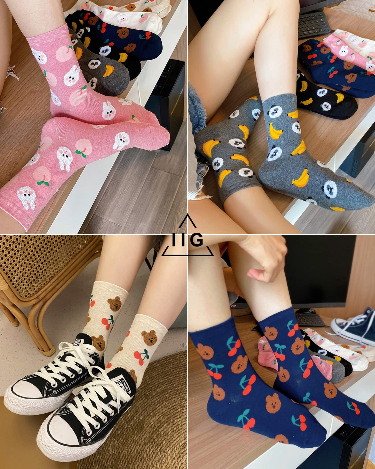 IIG 3-6 Pairs Womens Cute Animal Patterned Funny Novelty Cotton Crew Socks (Cute animal 02-5 pairs)