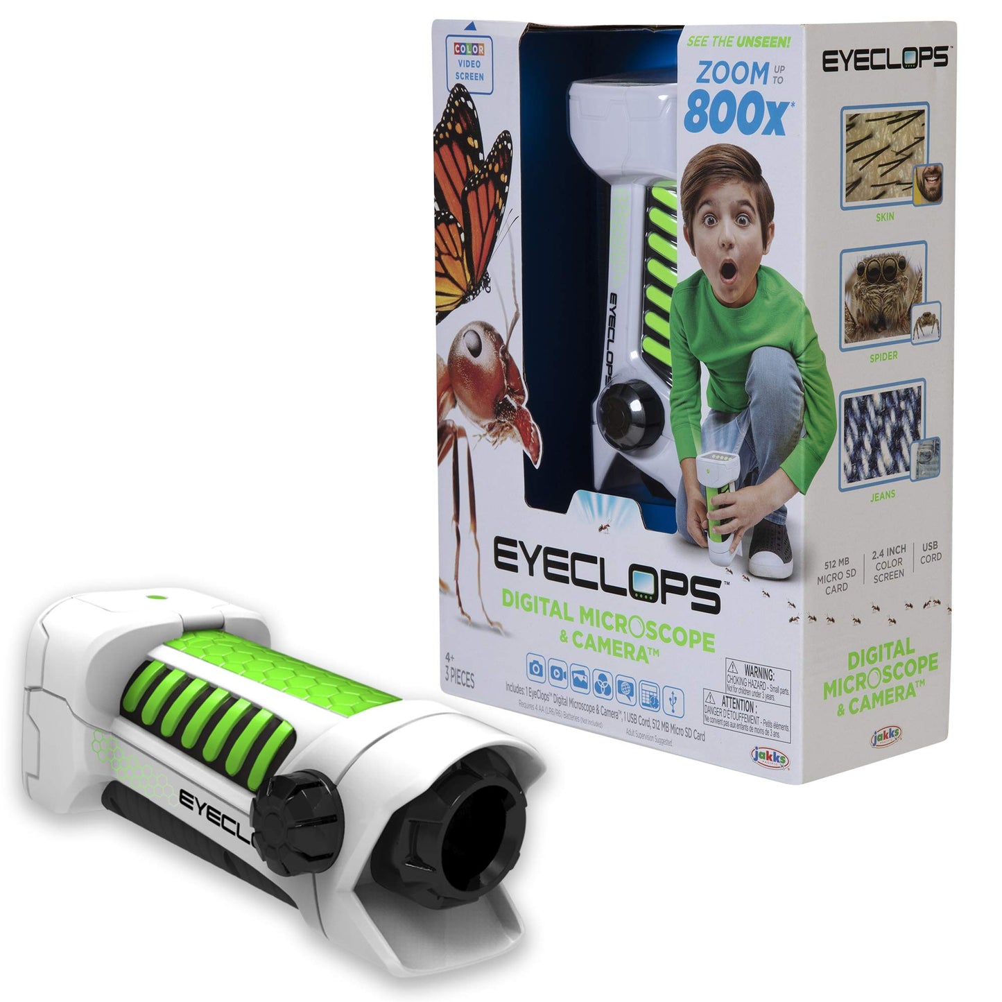 Eyeclops Digital Microscope & Camera With Built In Color Screen -800X Zoom- Wireless - Use Indoors & Outdoors- Take Pictures & V