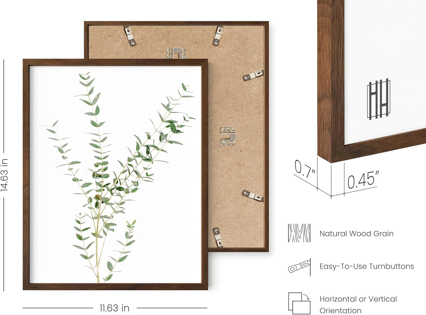 Haus and Hues Botanical Plant Wall Art Prints - Set of 4 Plant Wall Decor Prints Floral Kitchen Flower Leaves Wall Art Boho Leaf Eucalyptus Wall Decor Green Botanical Poster Set (11x14, Walnut Framed)