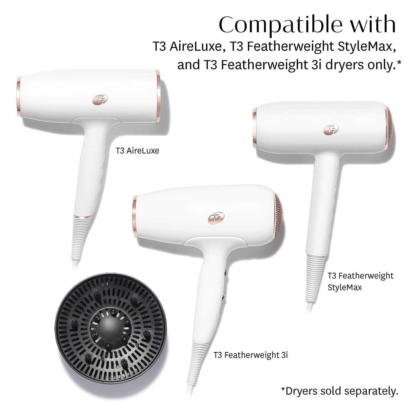 T3 SoftTouch 3 Diffuser | Compatible with T3 AireLuxe, T3 Featherweight StyleMax & T3 Featherweight 3i Hair Dryers only | Volumi