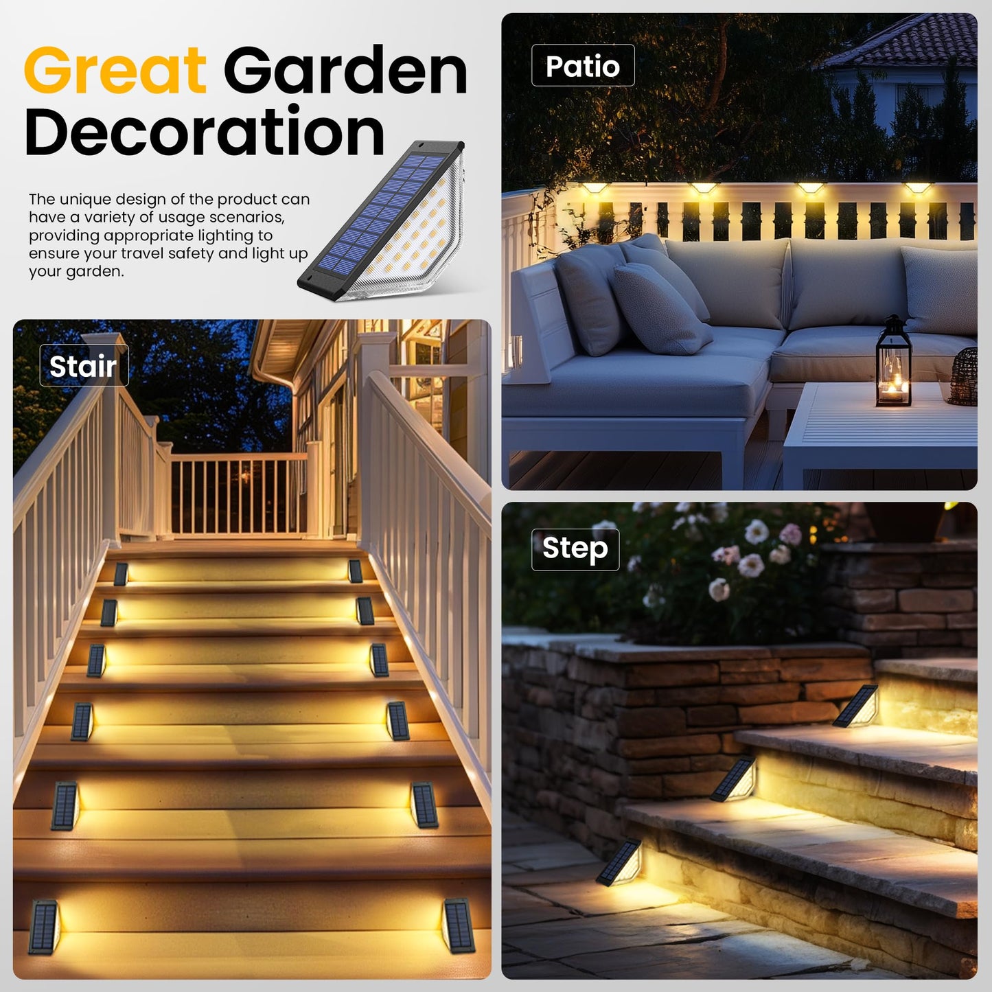 Solpex Solar Deck Lights Outdoor Solar Step Lights For Outside Two-Sided Fence Lights With 33 Leds Waterproof Ip65 For Garden Fence Deck Steps Stair Porch(6 Pack Warm White)