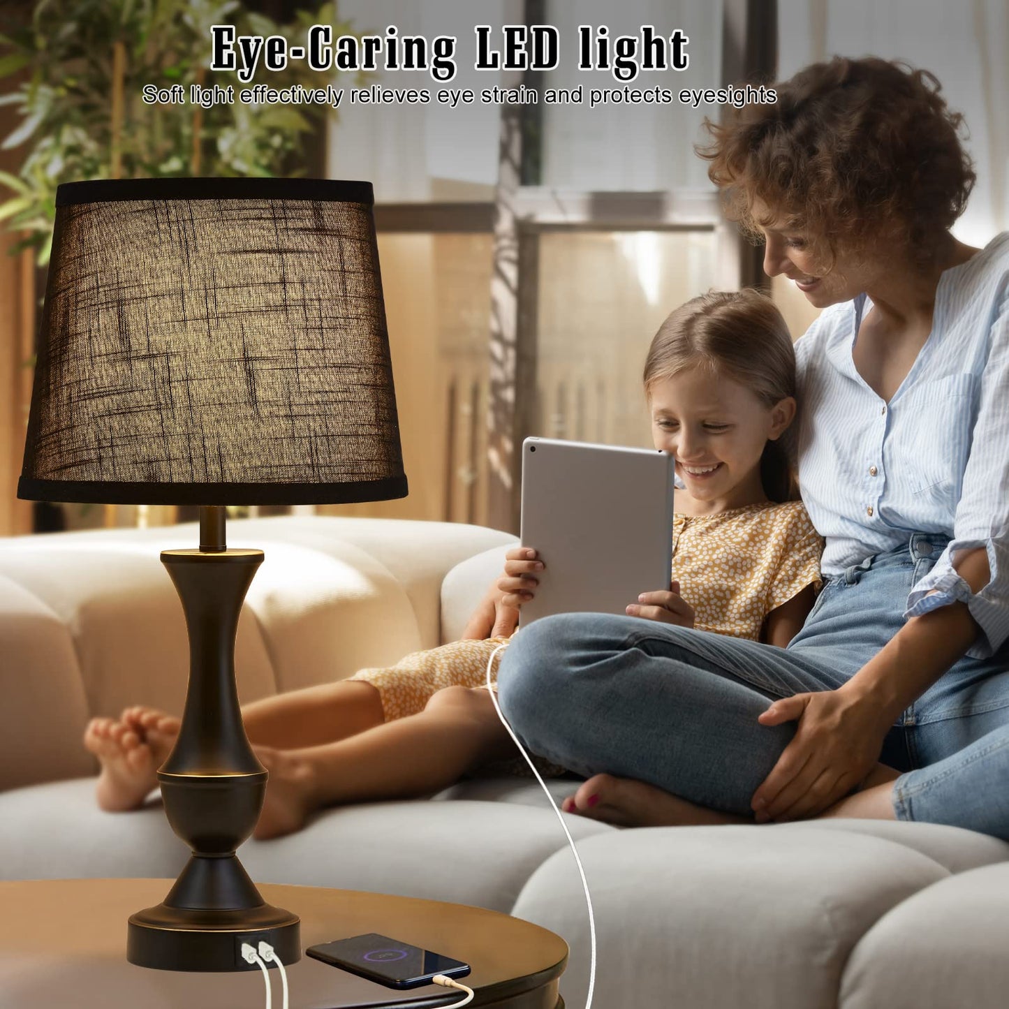 Luvkczc Black Touch Table Lamps Set Of 2, 22 Tall, Usb Charging Ports, Metal, Led Bulb Included