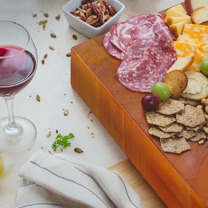 John Boos CCB Series Square Wooden Cherry Cutting Board 14”x14” – 3” Thick, 12-lb Reversible Butcher Block with End-Grain & Finger Grips – Made in the USA