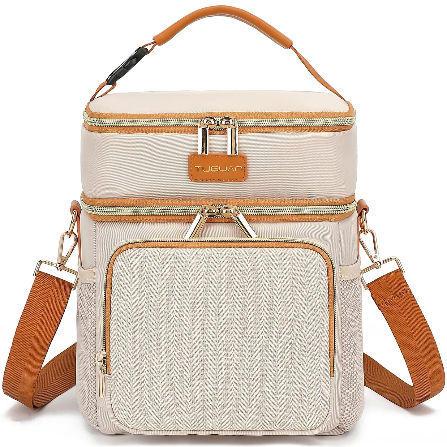 Double Layer Breastmilk Cooler Bag with Ice Pack Insulated Travel Bag for Baby Bottle Breast Milk Storage & Feeding Fits 6 Bottles Up to 9 Ounces Portable Leakproof Bottle Bag for Travel Daycare Beige