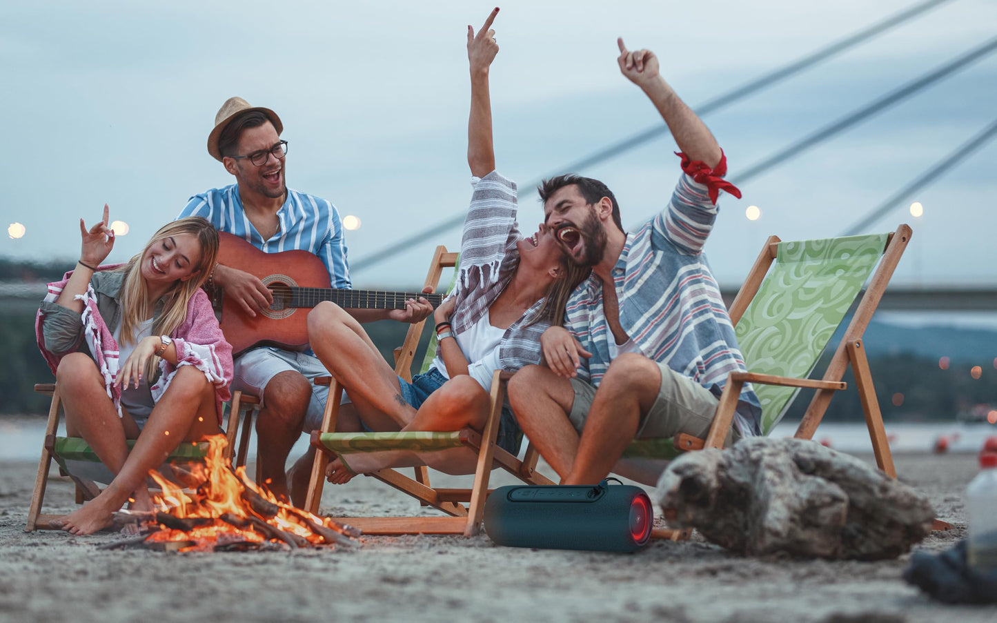 Fisher Portable Bluetooth Speaker IPX5 Waterproof Speaker, 14W PEAK Power Bluetooth Stereo, 8H Playtime, LED Lights, TWS, BT 5.3, Built-in Mic, Hands Free Calling, Wireless Electronics, Home & Outdoor