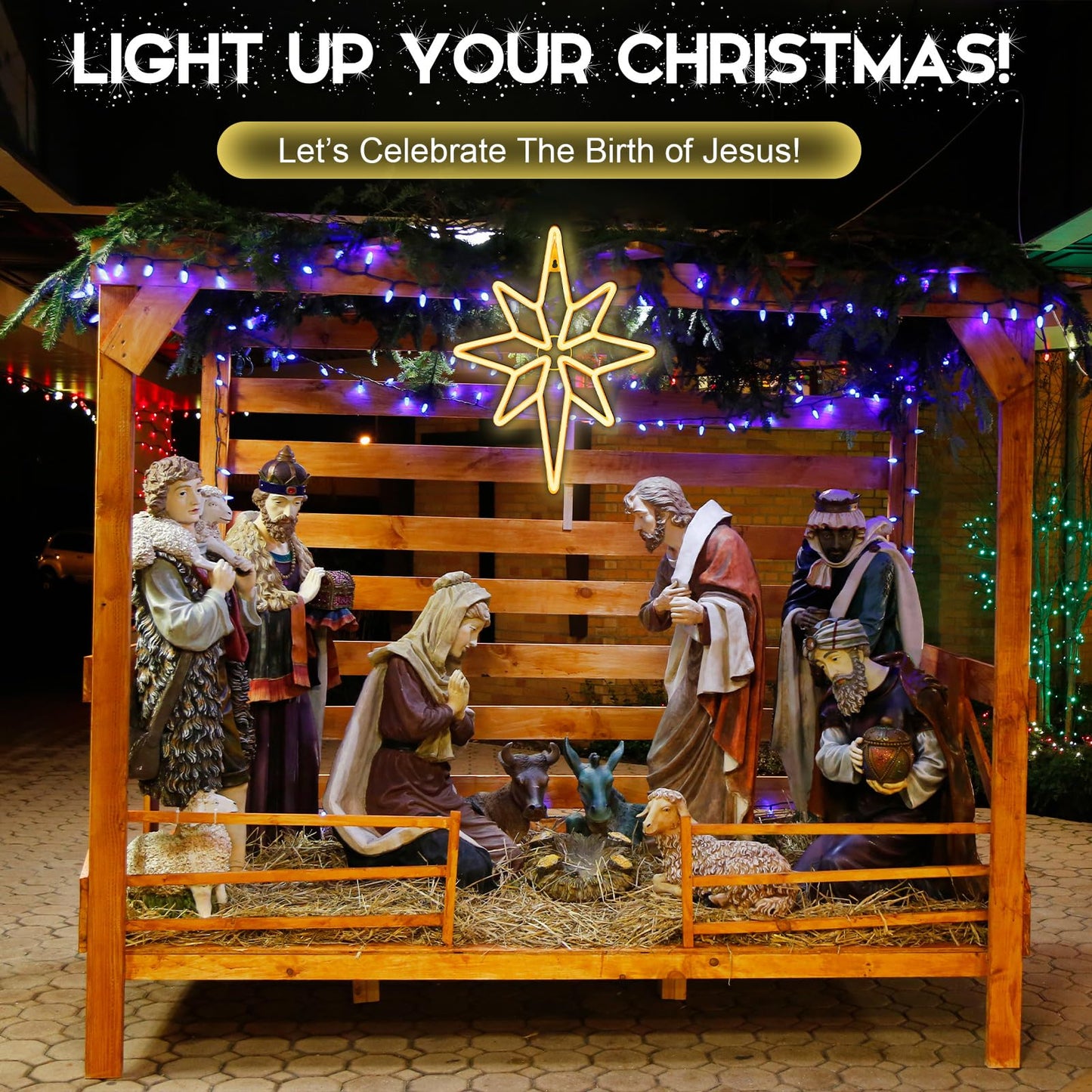 Enhon 2 Pack 16 Inch Bethlehem Star Window  Christmas Star  Nativity Lighted Outdoor  Usb Powered Or Battery Operated Bethlehem Christmas Neon Light For Window Bedroom Indoor Decor (Warm White)