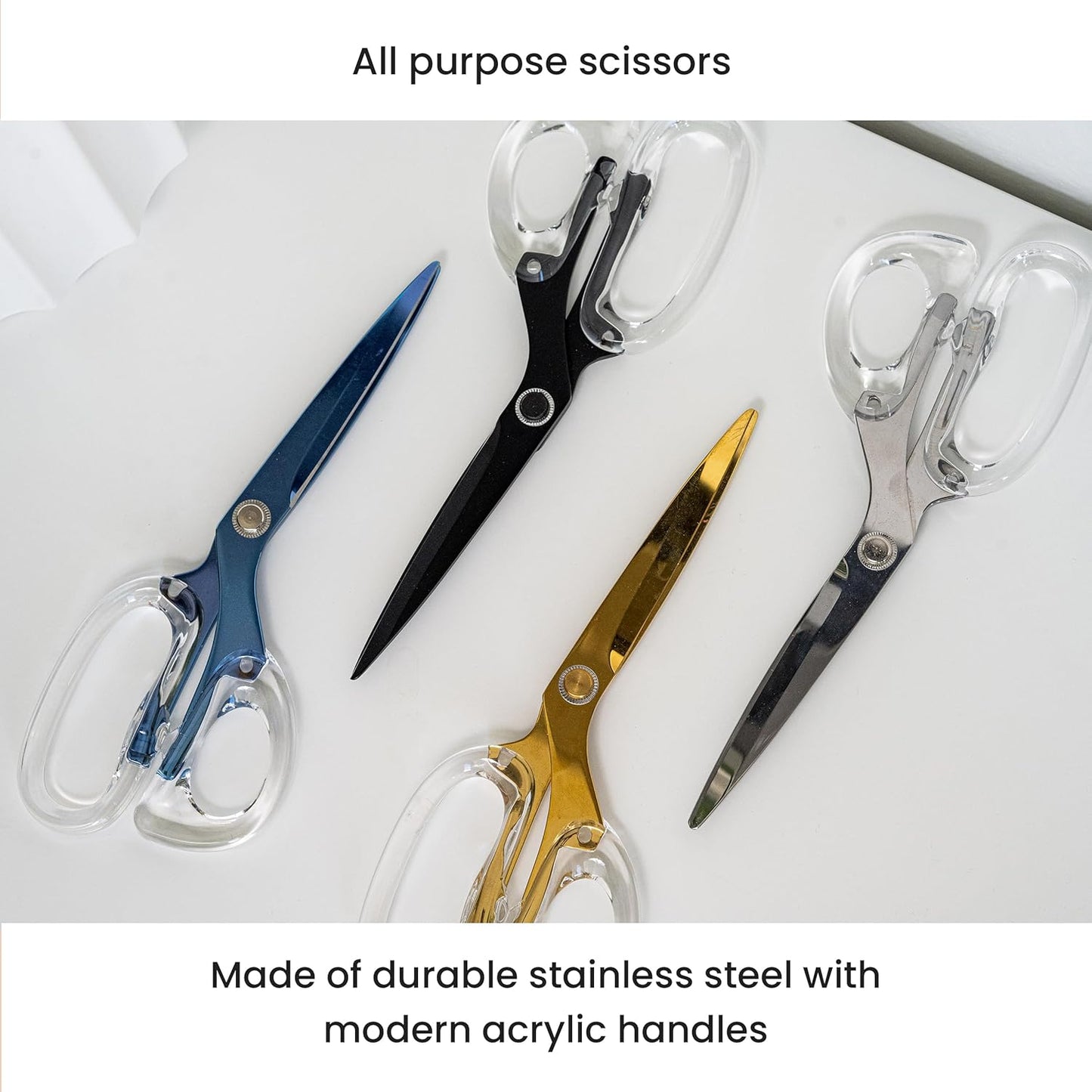 OfficeGoods 9” Stainless Steel Acrylic Scissors for Office and Home - Aesthetic and Sharp All Purpose Scissors, Perfect for Sewing, Arts and Crafts - Purple Silver Metal