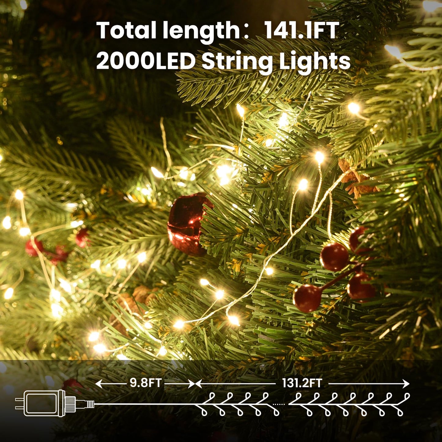 Fairy Lights Plug In  Dailyart 2000 Led Twinkle String Light With Remote 130Ft Waterproof 8 Modes Warm Cluster Lights With Timer For Bedroom Wreath Window Wedding Christmas Tree Decoration Sliver Wire