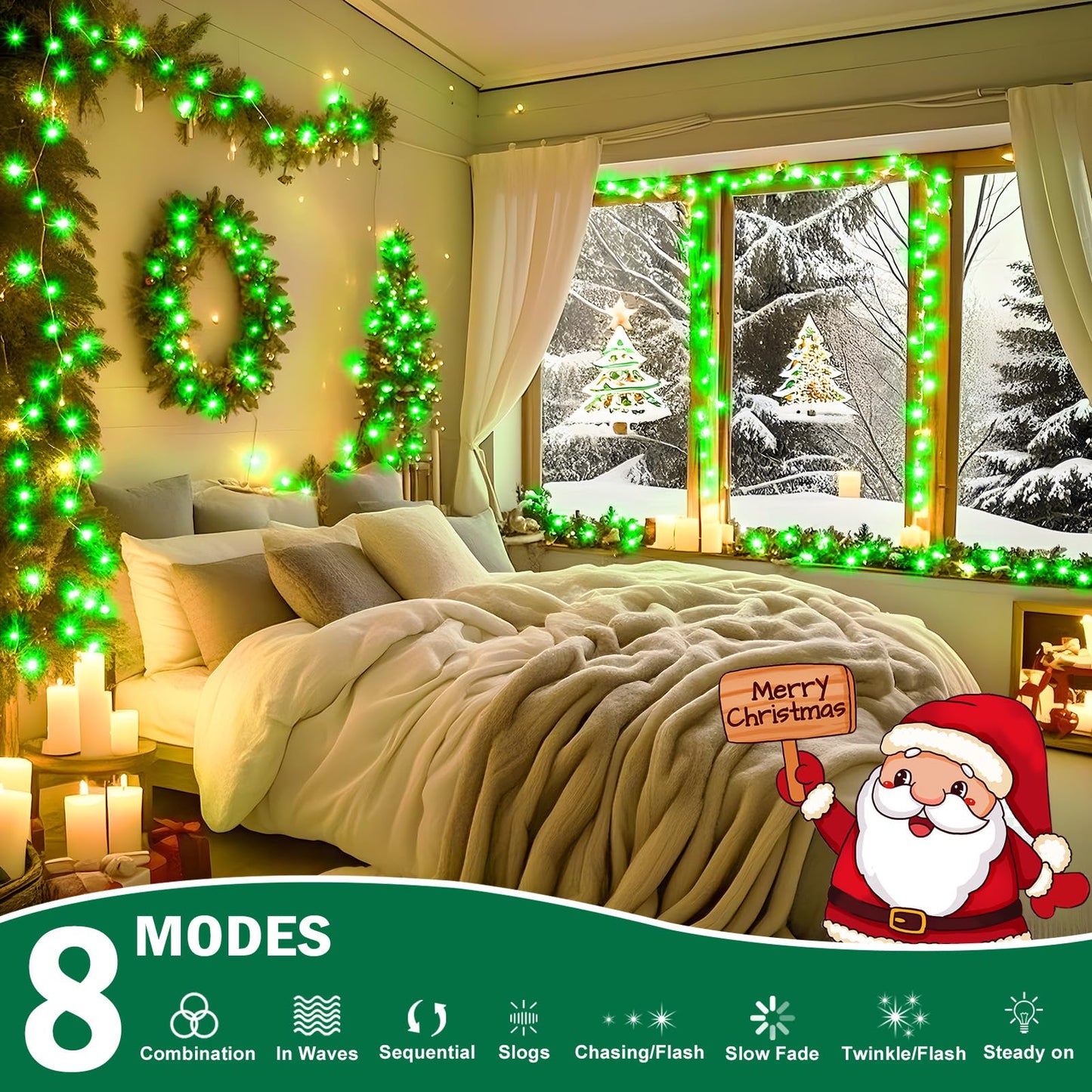 Sauirs 403Ft 1000 Led Christmas Lights Outdoor String Lights With 8 Modes Timer Waterproof Fairy Light Plug In For Outside Indoor Party Xmas Palm Tree Yard Wedding Decorations(Green)