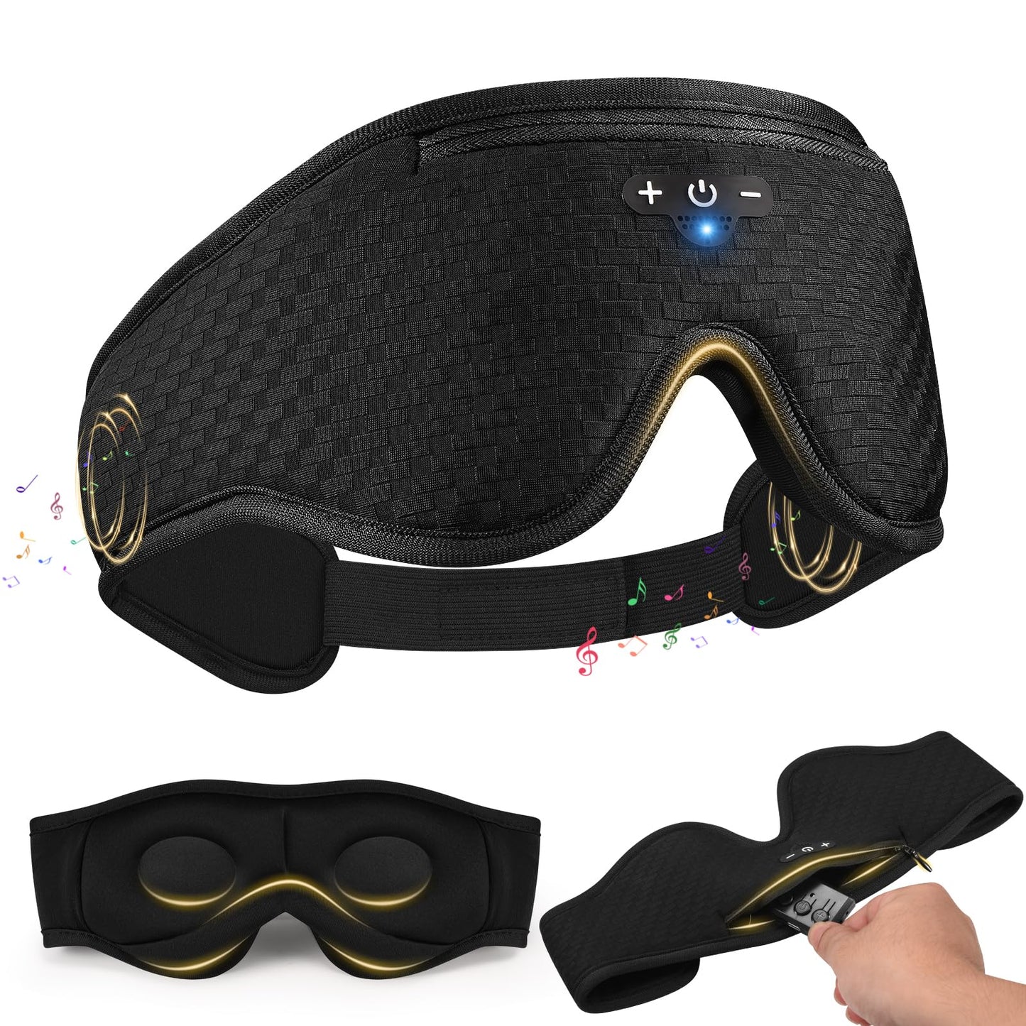 BULYPAZY 3D Contoured Sleep Mask with Bluetooth Headphones, Adjustable Blackout Sleeping Mask, 1-Hour Timer Sleeping Headphones with Thin Stereo Speakers for Men, Women, Gift - Black