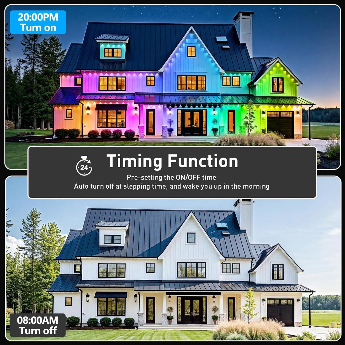 Letianpai 150Ft Permanent Outdoor Lights Rgb Eaves Lights With App Control Remote Diy Scene Modes Ip67 Waterproof Outdoors Under Eave Lighting Outdoor Light For Garden Decor