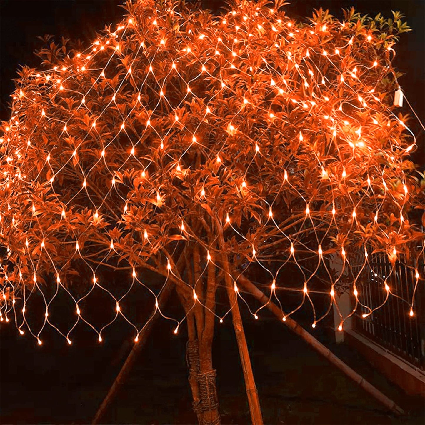 LJLNION Halloween Net Lights, 360 LED, 12ft x 5ft, Connectable Mesh Fairy String Lights, Orange, Model HB-360WCOI