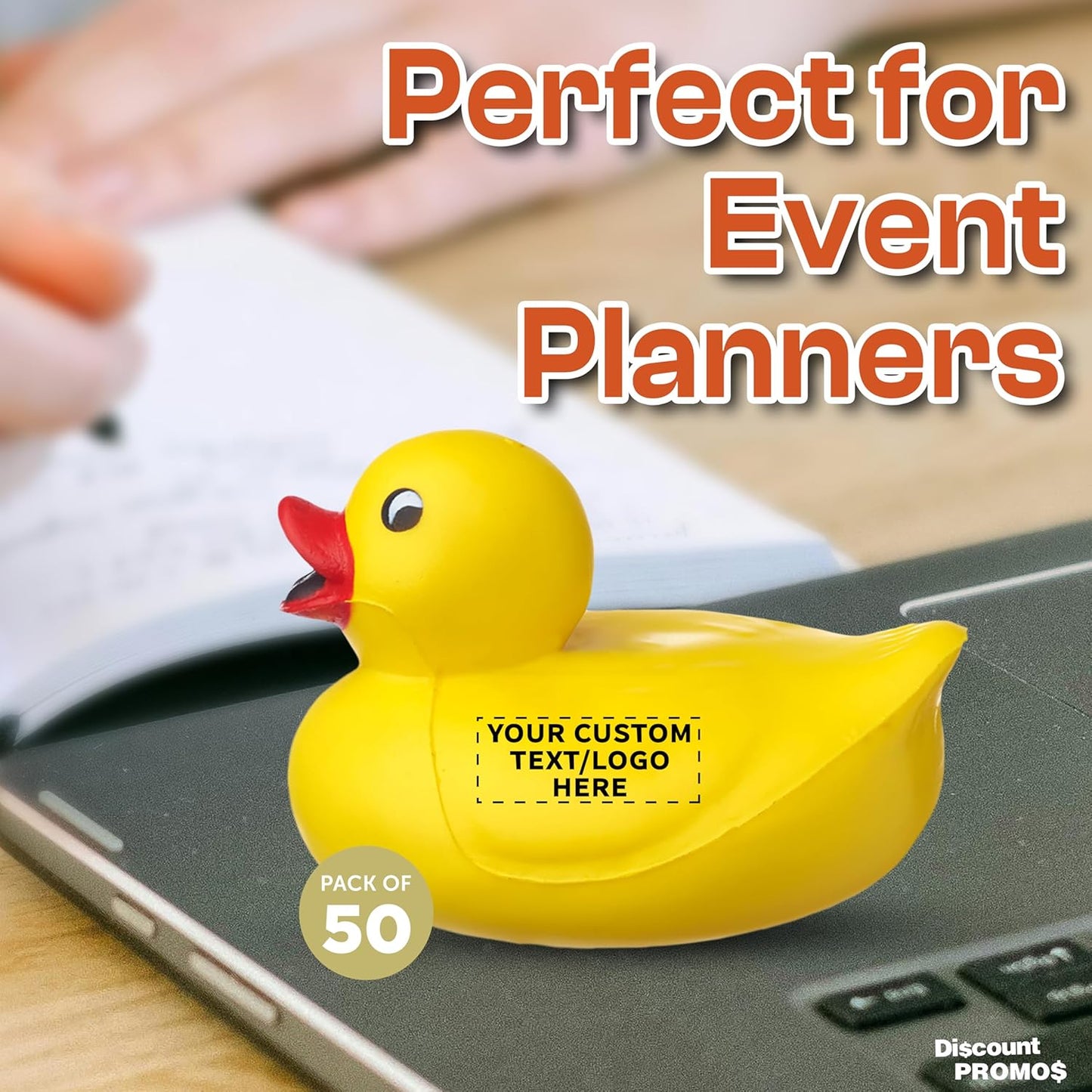 DISCOUNT PROMOS Custom Rubber Ducky Squeeze Balls Set of 50, Personalized Bulk Pack - Perfect for Promotional Giveaways - Yellow