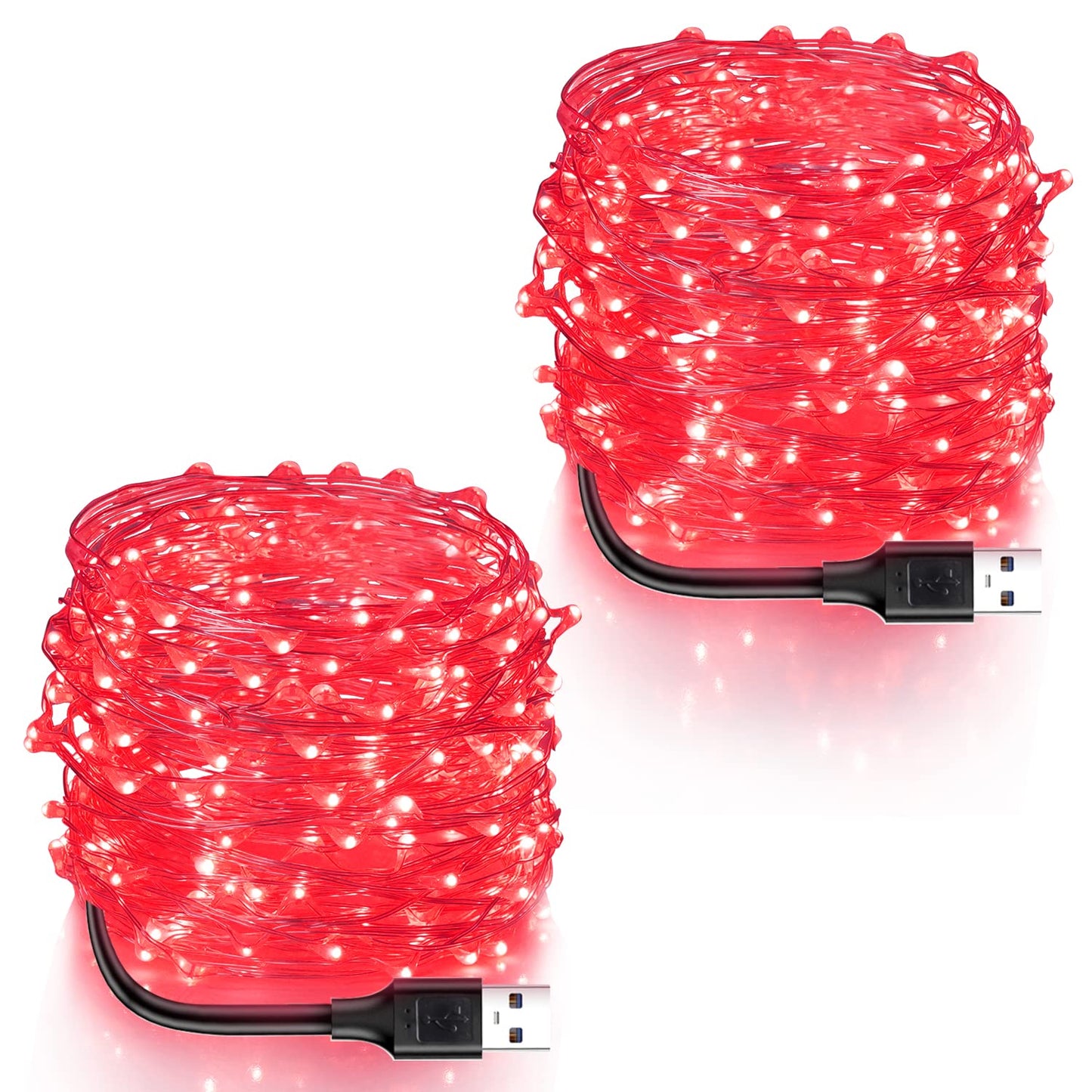 Blingstar Usb Powered 33Ft Red Fairy Lights - 100 Led Silver Wire String Lights For Halloween & Christmas Decoration, 2 Pack
