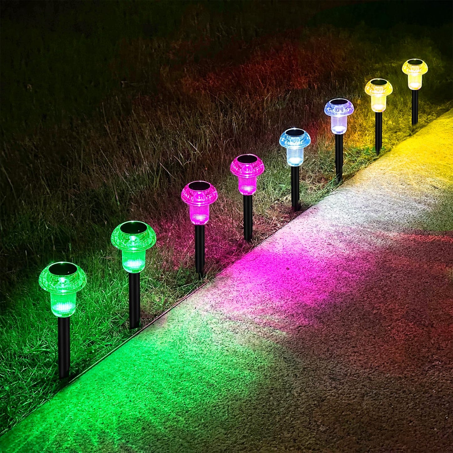 COZY-PAVILION Solar Lights Outdoor Waterproof 8 Pcs LED Solar Mushroom Light Outdoor, Driveway Lights Solar Powered, Landscape Garden Decor Stake Light, Outdoor Solar Lights for Yard, Sidewalk, Lawn