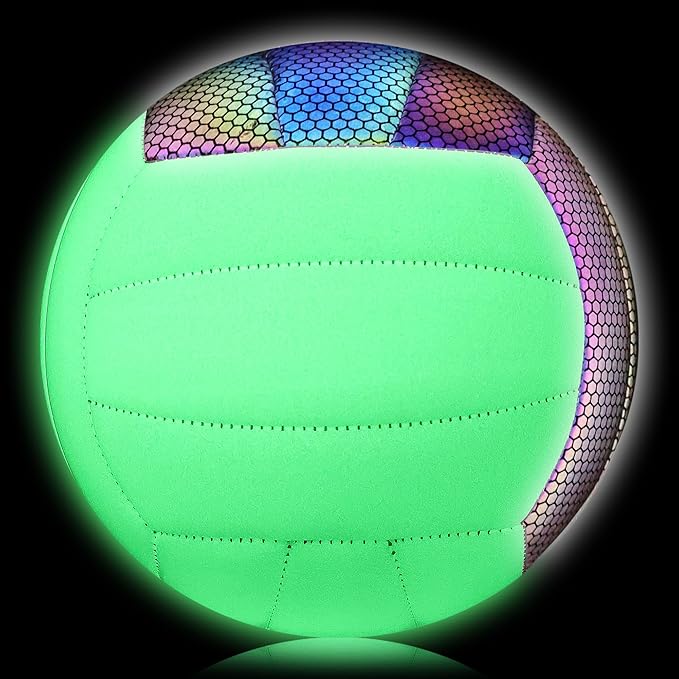 EVZOM Glow in The Dark Volleyball Size 5, Reflective Glowing Leather Volleyballs -Gift for Kids, Men, Women Indoor Outdoor...