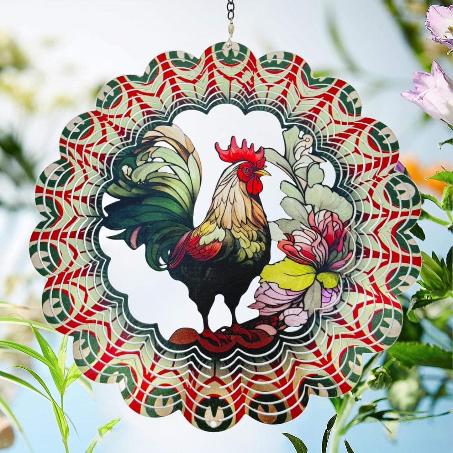 Wind Spinners Outdoor Chicken Decorations - Birthday Gifts for Women Mom Grandma, Hanging 12 inch 3D Sculptures for Garden Decor for Outside, Patio, Yard