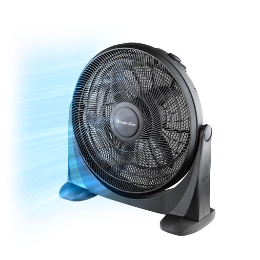 Comfort Zone 20-Inch High-Velocity Floor Fan With 3 Speeds, 180 Adjustable Tilt - Powerful Bedroom Fan For White Noise & Cooling