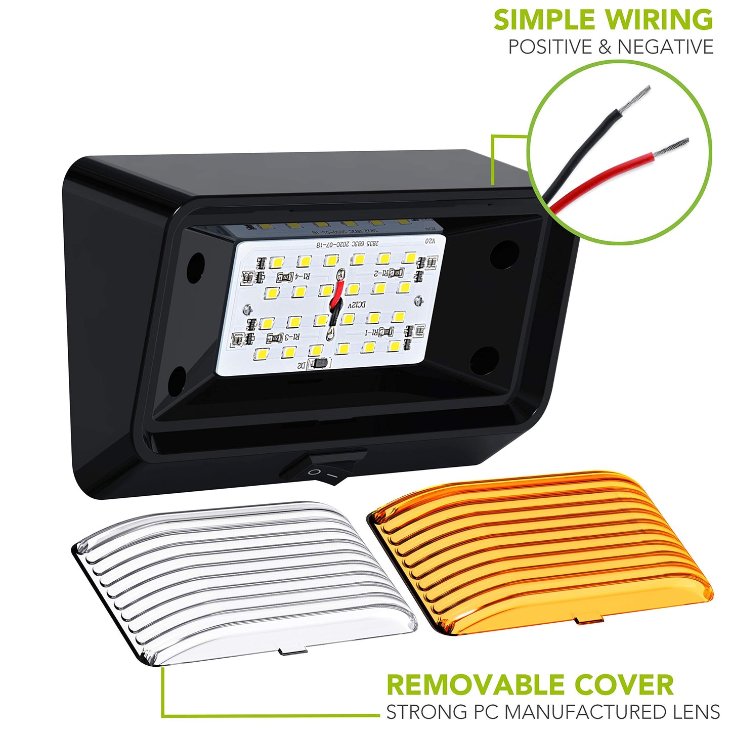 Leisure Led Rv Exterior Porch Light - 12V, 280 Lumen, Black Base, Clear & Amber Lens, 1-Pack, Model 10