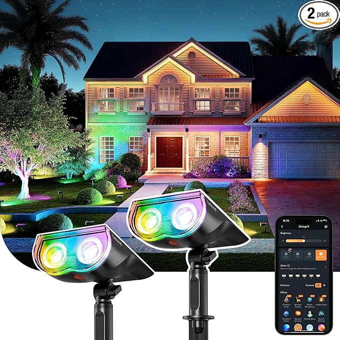 Linkind Smart Solar Spot Lights Outdoor SL5C, Solar Lights Outdoor Spotlight Cool/Warm White/Color Changing, APP/Voice Con...