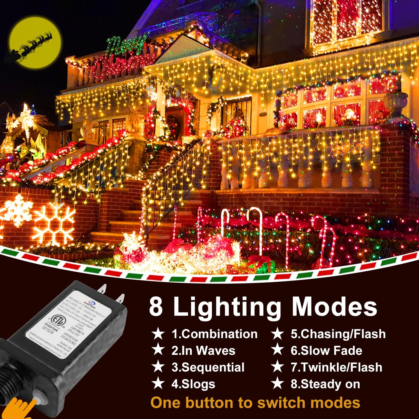 KNONEW Outdoor Decorative String Lights 400 LED 33FT Warm White Curtain Fairy Lights with 8 Modes for Christmas Weddings