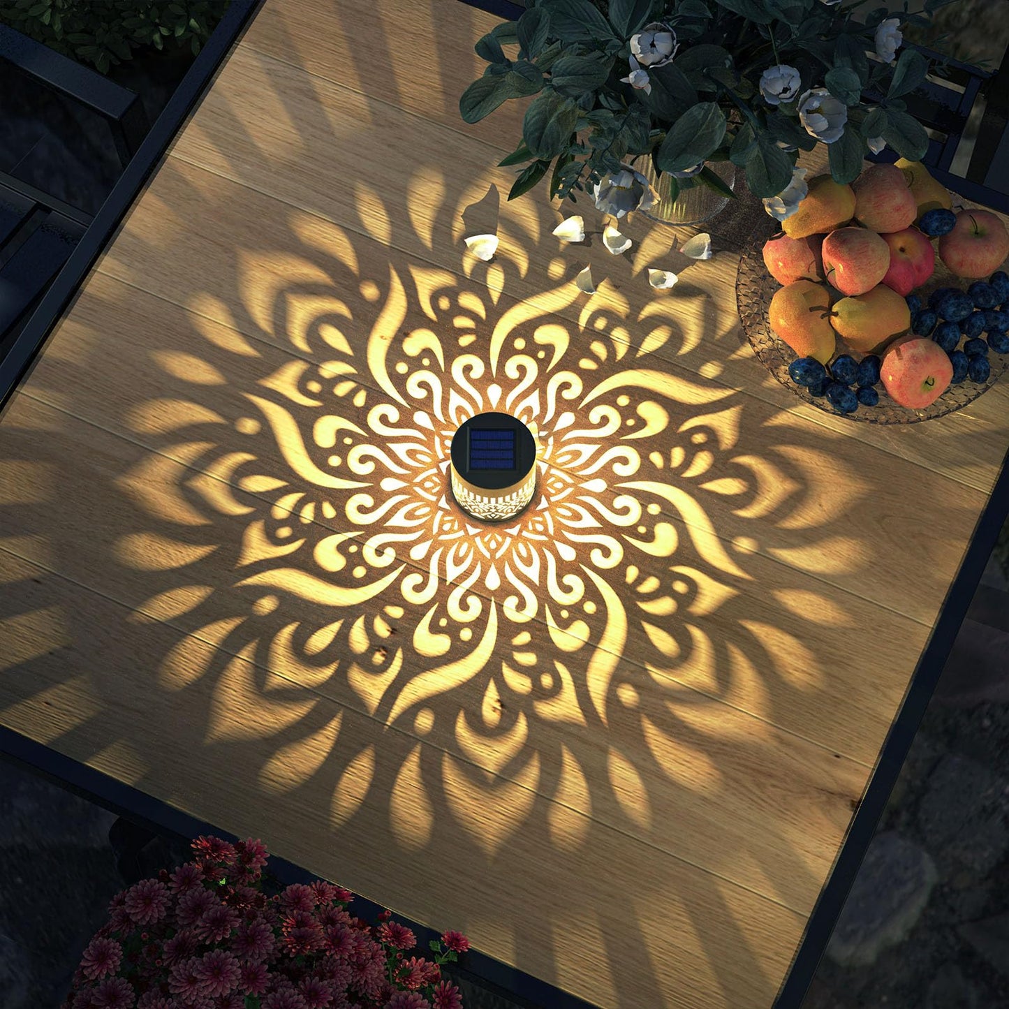 gardencave Solar Fence Lights - 4 Pack Metal Waterproof Outdoor Wall Deck Step Lights - Mandala Theme