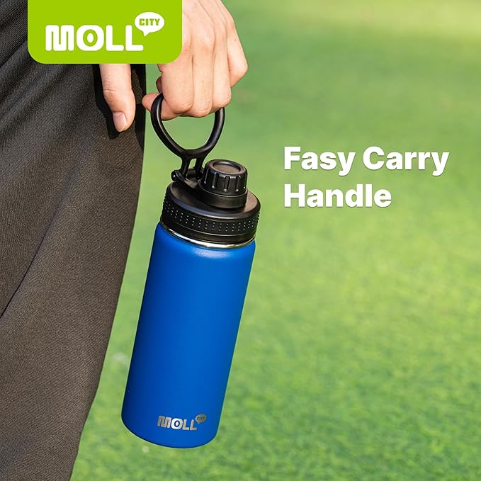 Small Water Bottle 12 oz Insulated Sports Wide Mouth Flask for School-Reuasble Stainless Steel Vacuum Travle Water Bottle with Silicone Boot (Navy)