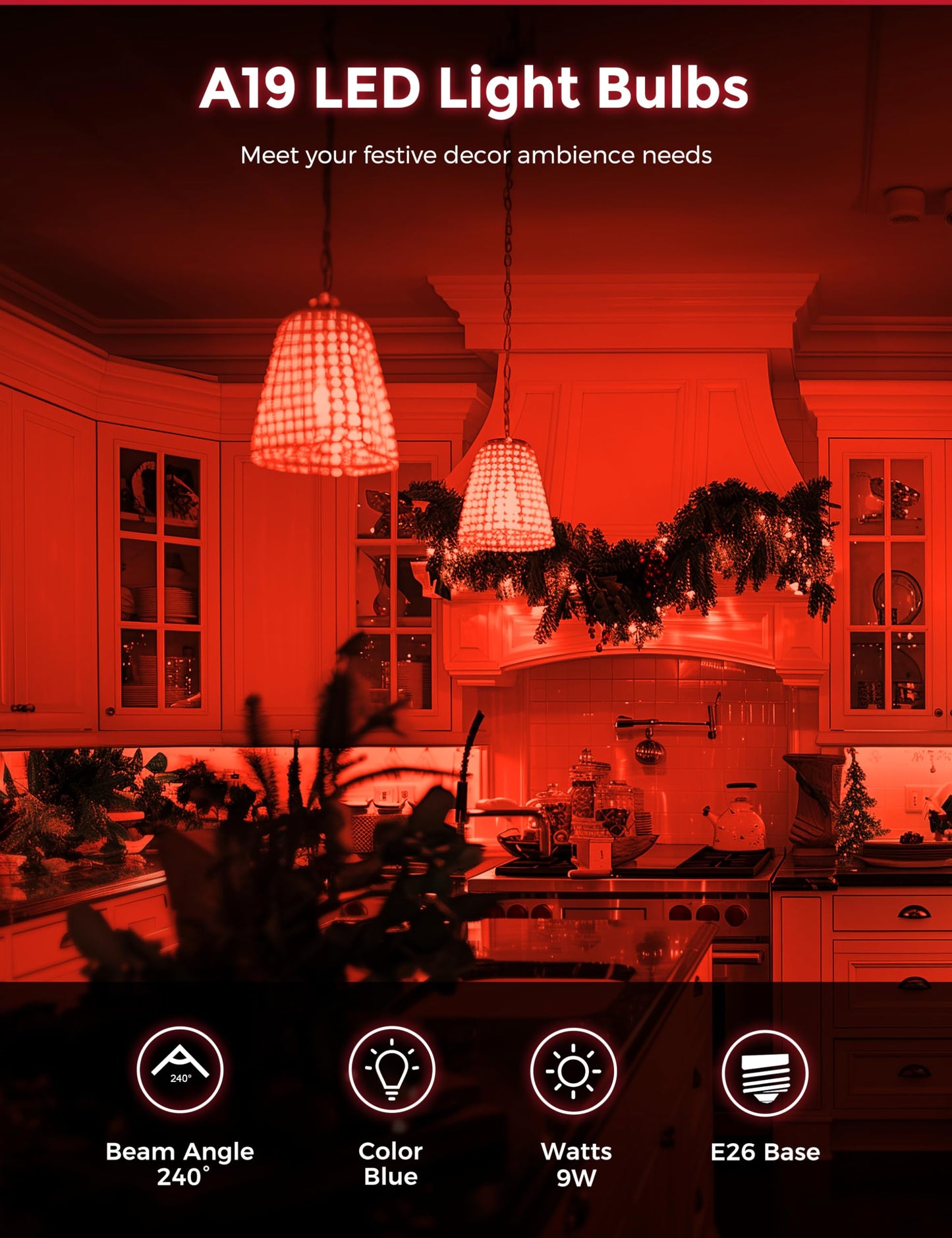 Doresshop Red Liight Bulbs  A19 Led Christmas Light Bulbs  9W (60 Watt Equivalent) E26 Light Bulbs 720Lm Red Bulbs Outdoor For Halloween Christmas Lighting  Porch  Non-Dimmable  2 Pack