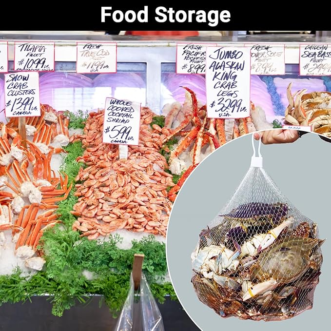 100 Pack Reusable Produce Bags, Seafood Boil Bags with Loop-Style Closures, Mesh Bags for Crawfish Boil Party Supplies Crab Boil Garden Trellis Fruit Hammock Onion Storage, 23.6 inch White