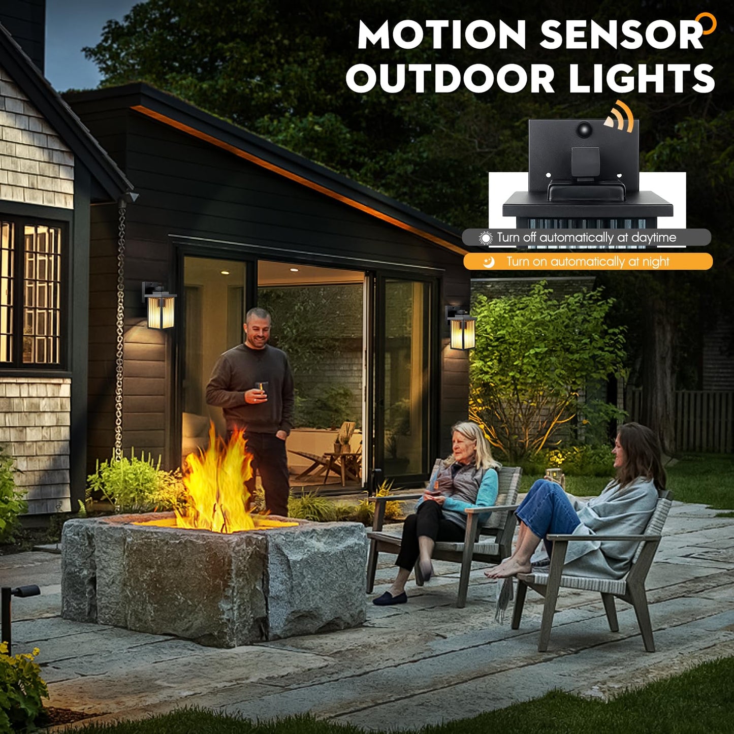Hameso 2 Pack Outdoor Motion Sensor Lights  Dusk To Dawn Outdoor Wall Light Fixtures  Waterproof Exterior Lighting For Front Porch  Garage  Entryway  Yard  House (Black)