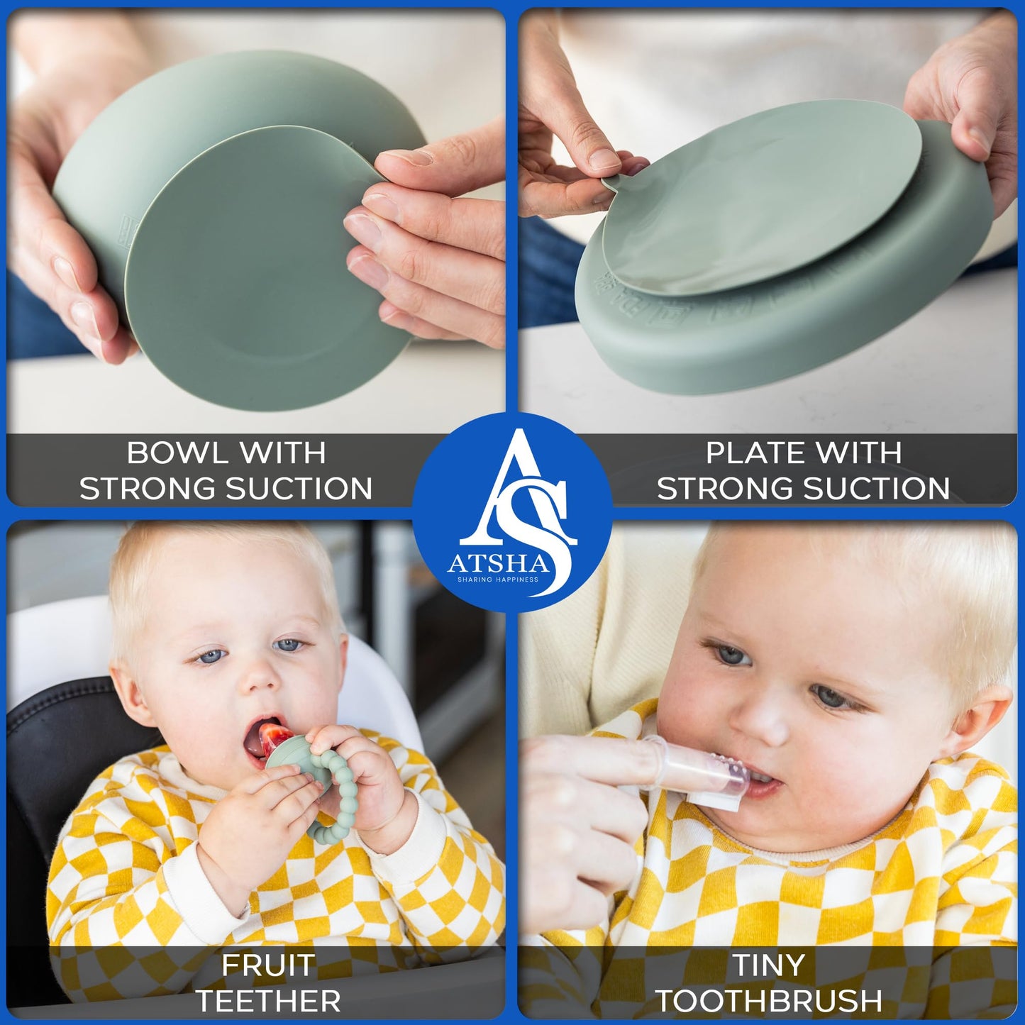 Silicone Baby Feeding Set - 19 Pcs Baby Led Weaning Supplies, Suction Plate and Bowl, Sippy Cup, 3 Set of Forks, Fruit Tetther, Tiny Brush, and Long Sleeved Bib