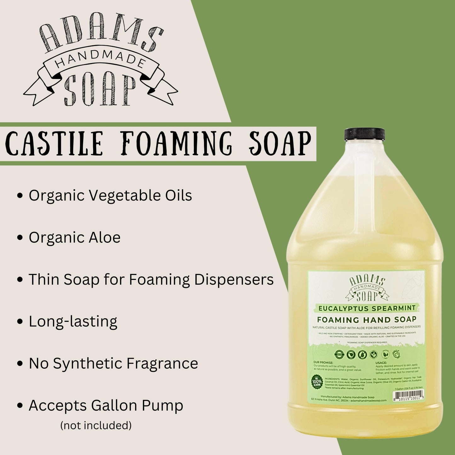 Adams Handmade Soap Liquid Foaming Soap 1 Gal - Euc Spearmint (Pack of 4)