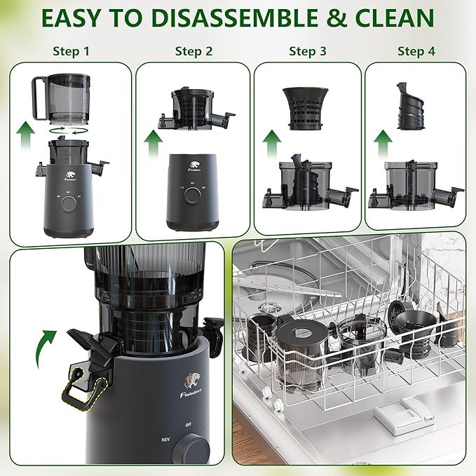 Juicer Machines, Cold Press Juicer with 5.3" Extra Large Feed Chute and Powerful AC Brushless Motor Fit Whole Fruits & Vegetable, High Juice Yield, BPA Free, Extra one Replace juicer strainer