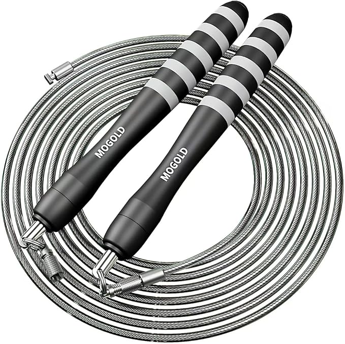 MOGOLD Speed Jump Rope with Weights - Interchangeable 2mm & 5mm Dual Cables Fast-Clip System for CrossFit, Double Unders, ...