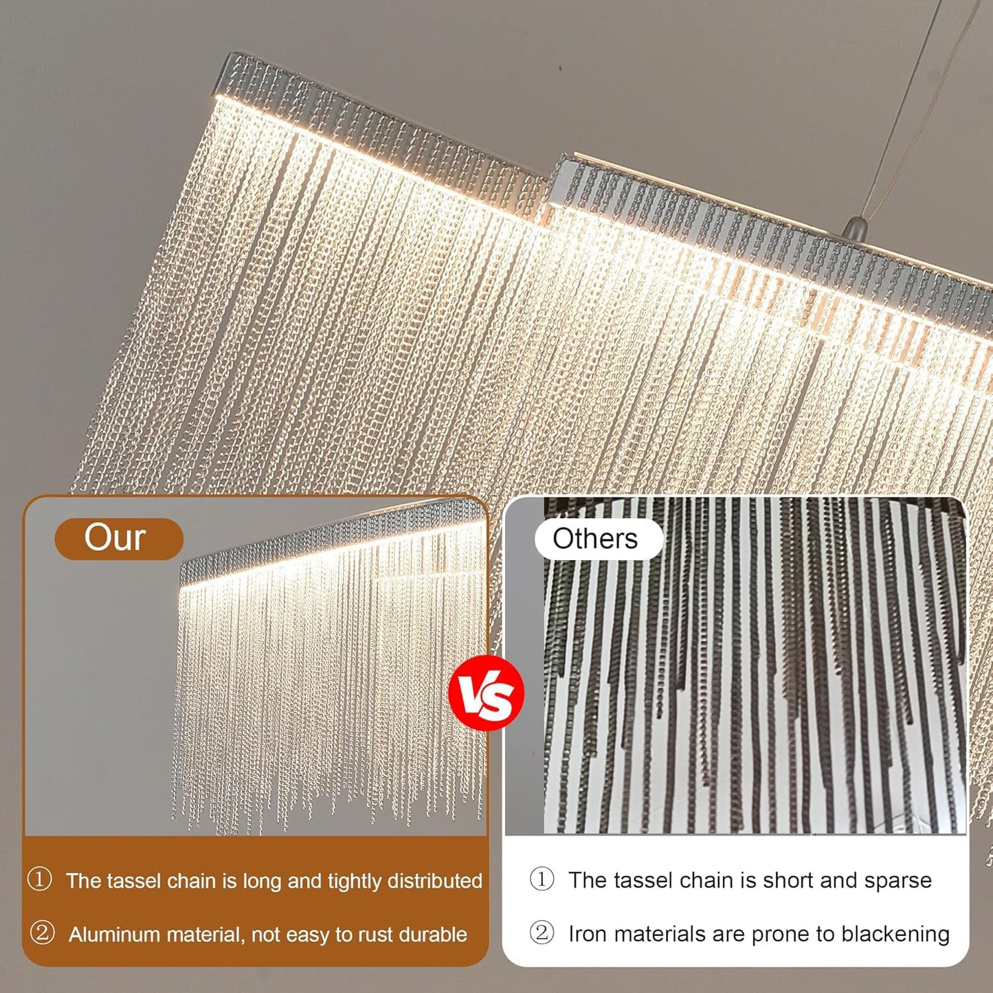 Puvaue Aluminum Ring Chandelier, LED Hanging Light Fixture, D23.6 Inch, Silver, Remote Control for Dining Room, Living Room, Bedroom