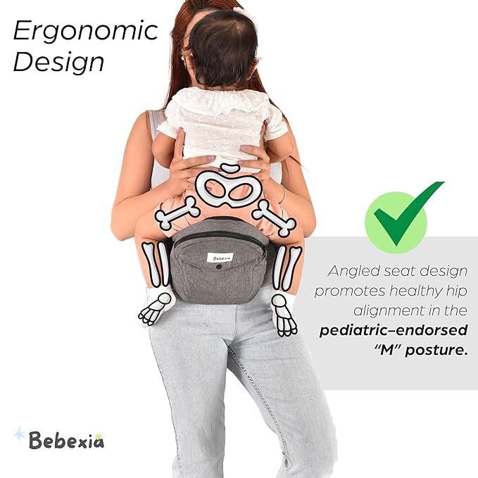 Baby Carrier with Hip Seat - with Lumbar & Back Support – Adjustable Waistband with Strong Support - Health Certified, Machine Washable, Fits Medium–Large (Black) (Blue)