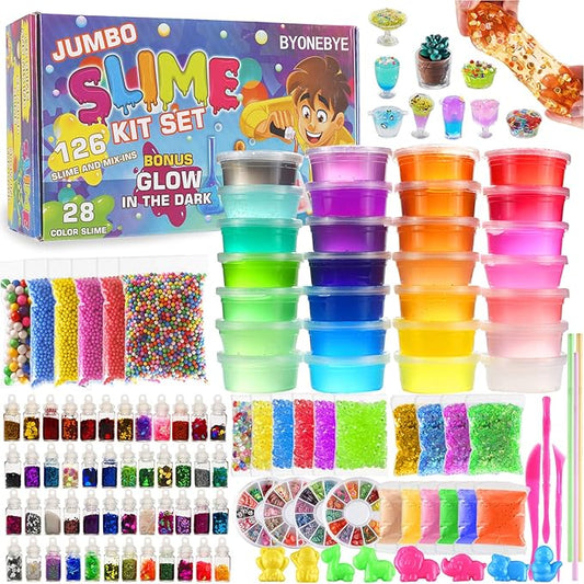 126 Pcs DIY Slime Making Kit for Girls Boys - Birthday Idea for Kids Age 5+. Ultimate Supplies Include 28 Crystal Slime, 2...