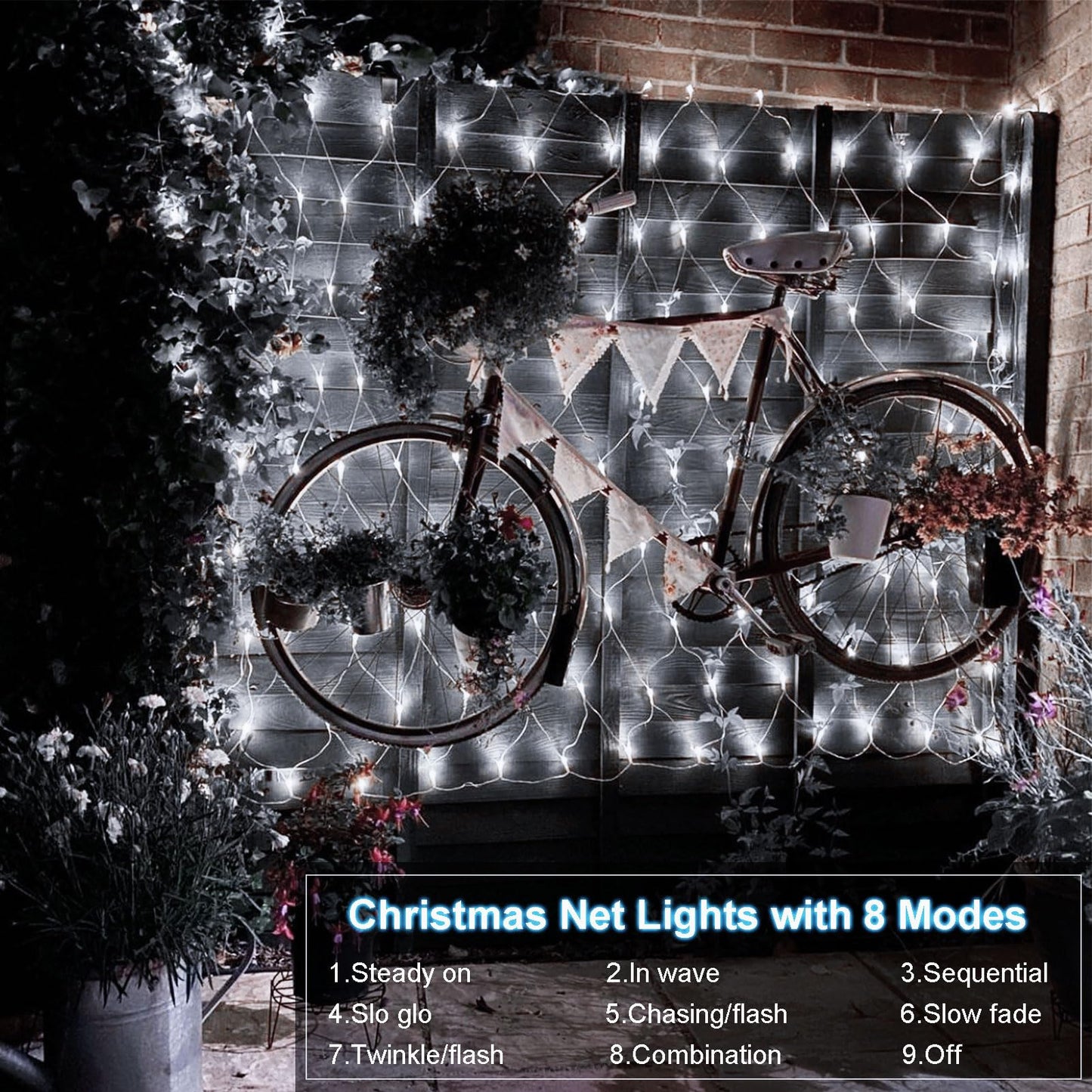 DBFAIRY Battery Powered Net Lights, 100 LED, 5x5 Ft, Cool White, Remote Timer, Dimmable, Outdoor Bush Decoration, Model DB100