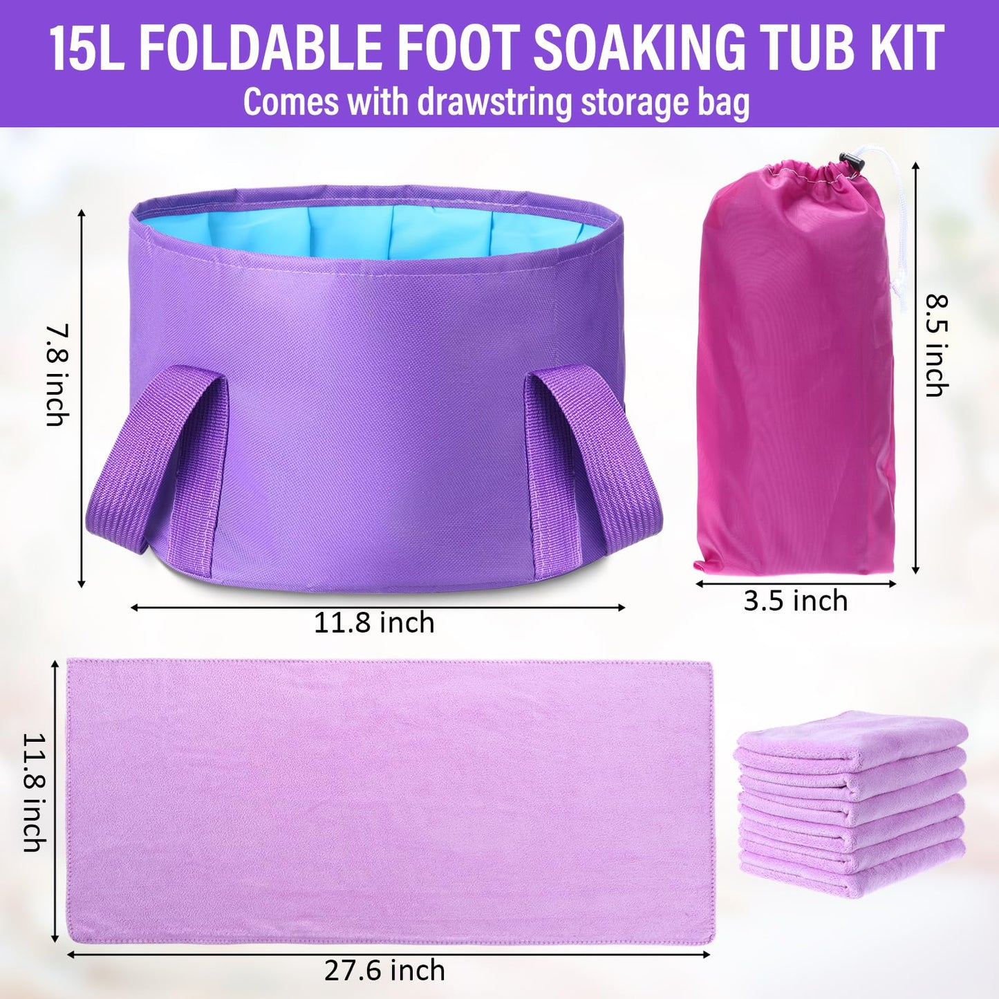 FillTouch 12 Pcs 15L Foldable Foot Soaking Tub Kit Portable Foot Bath Tub for Soaking Feet with Towel and Storage Bag Soak Spa B