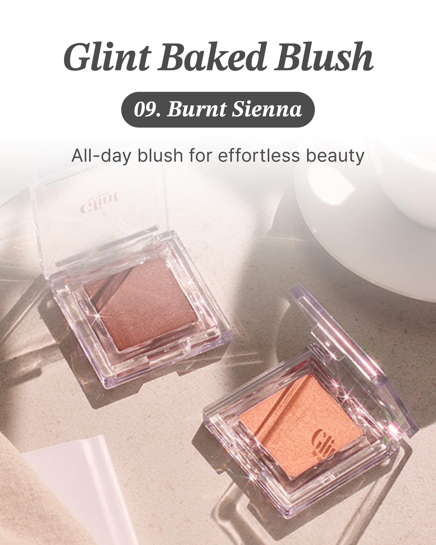 Glint Baked Blush (Burnt Sienna, 0.08oz) - Long-Lasting, All-Day Face Blush Powder for a Natural Look. Korean Skin Care, Korean