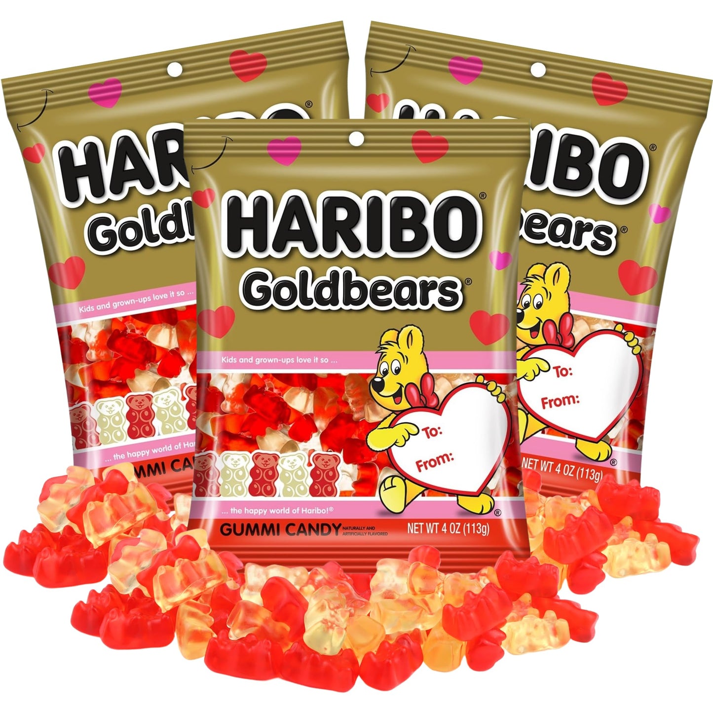 Haribo ValentineS Day Gummy Goldbears, Assorted Fruit Flavors, Seasonal Candy Gift With To/From Section, 4 Ounces (Pack Of 3)