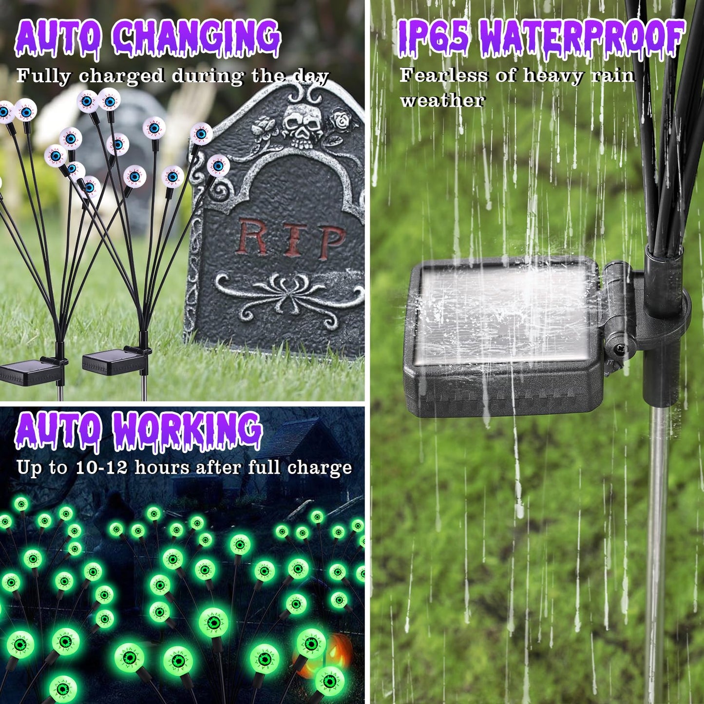 ASMAD Halloween Decorations - 4Pack Solar Eyeball Lights, 32LEDs, Waterproof, Green, Model SG-lights-Halloween